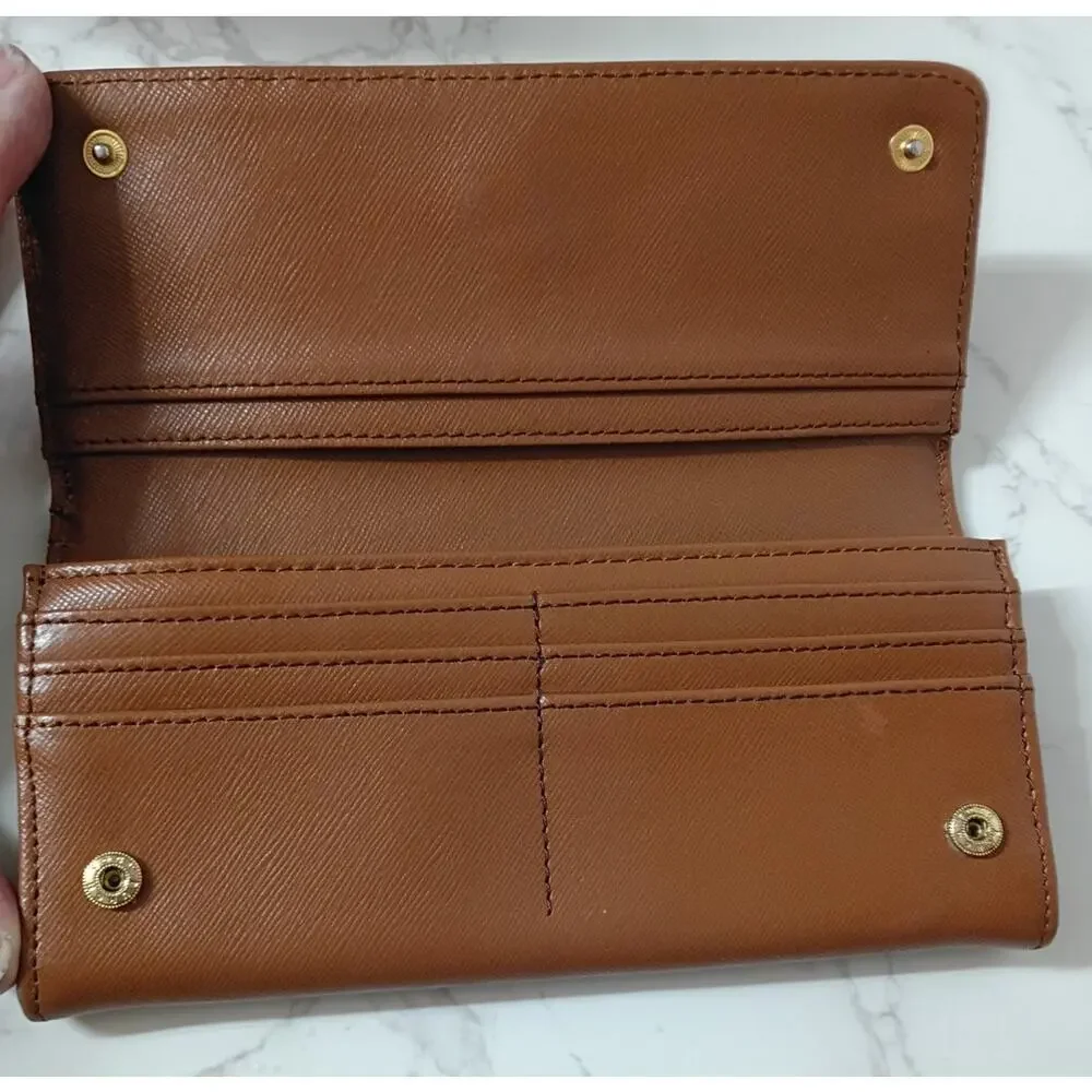 TORY BURCH Robinson Brown Leather Flap Continental‎ Wallet - GUC